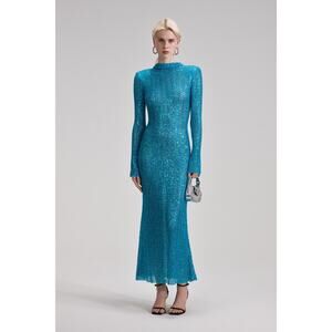 Self-Portrait Beaded Blue Maxi‎ Dress US Size 2